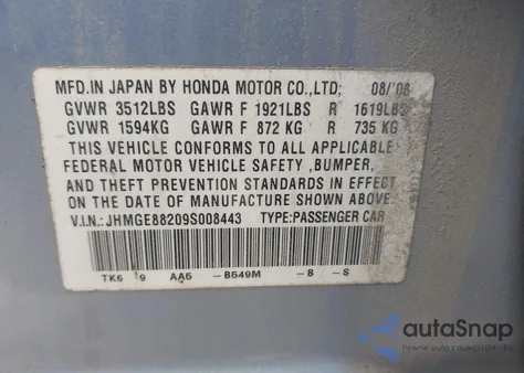 2009 Honda Fit из США, поврежденный, VIN JHMGE88209S008443